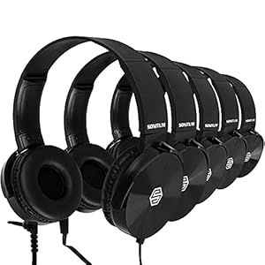 Classroom Headphones-Bulk 10-Pack, Student On Ear Color Varieties- Comfy Swivel Earphones for Library, School, Airplane, Kids-for Online Learning and Travel, HQ Stereo Sound 3.5mm Jack (Black)