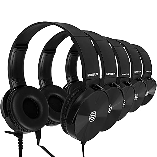 Classroom Headphones Bulk 5 Pack, Student On Ear Color Varieties, Comfy Swivel Earphones for Library, School, Airplane, Kids, for Online Learning and Travel, Noise Stereo Sound 3.5mm Jack (Black) by Sonitum - Used condition - US$25.82