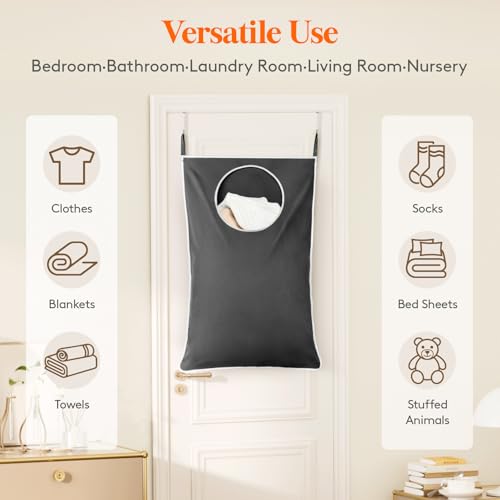 Lifewit (2 Packs) Large Hanging Laundry Hamper, Wall Mounted Laundry Bag, Collapsible Dirty Clothes Hamper, Hanging Laundry Hamper Bag Over the Door and Wall for Bathroom Badroom Dorm, Dark Gray by Lifewit - Image 6