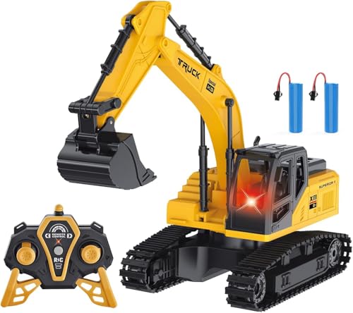 XMFHANG RC Excavator, 5 Channel RC Construction Vehicles, 2.4Ghz RC Excavator Toys with Light, for Kids Adults Birthday Gift