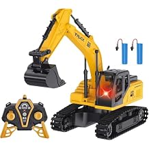 RC Excavator, 5 Channel RC Construction Vehicles, 2.4Ghz RC Excavator Toys with Light, for Kids Adults Birthday Gift