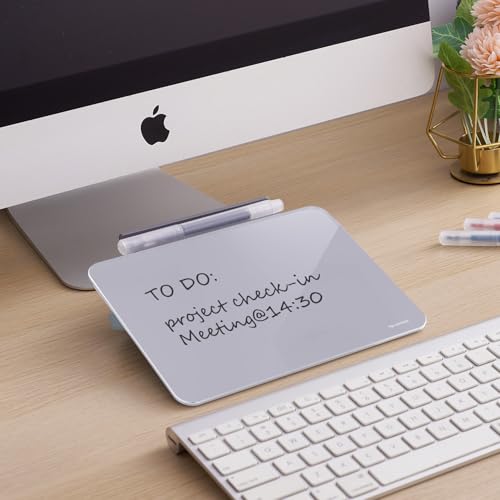 Image of Small Desktop Glass Dry-Erase Whiteboard - 8 X 6 Inches Tabletop Easel Whiteboard with Stand, Desk Board Buddy for Artist, Teacher and Student