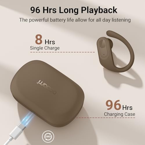 Image of occiam Wireless Earbuds Bluetooth Headphones Ear Buds 96Hrs Playback Sport Over-Ear Waterproof Wireless Headphones Earphones with Earhooks ENC Mics Clear Call for Sport Running Workout Brown