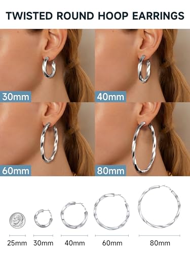 Image of Stainless Steel Chunky Hoop Earrings For Women, Minimalist and Chic, Black /Gold Plated, Round Hoops Earrings Hypoallergenic, Size: 30mm /40mm /60mm /80mm, Come with Box