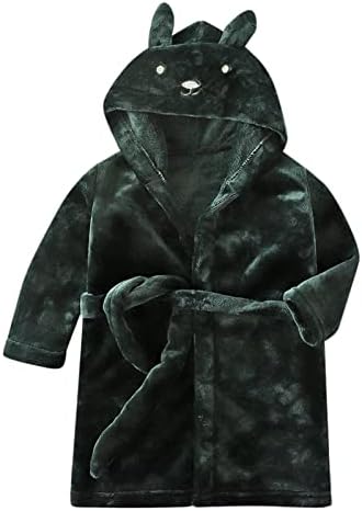 Fleece Towel Bathrobe Sleepwear Boys Soft Pajamas Warm Flannel Baby Girls Robe Hooded Kids Big Boys (Green, 2-3 Years)