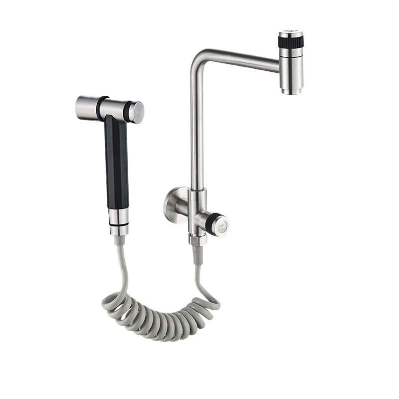 Grifo de acero inoxidable 304 negro con caño giratorio y manguera de mano