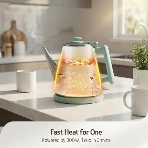 Image of Hazel Quinn Electric Kettle - 1L /34oz Small Tea Kettle, 800W Fast Boil, All 304 Stainless Steel Interior, Double Wall for Cool Touch and Thermal, Auto Shut-Off, BPA-Free, Cordless - Mint Green