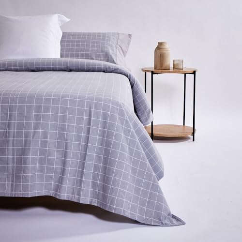 10XDIEZ Funda nórdica Franela (Square Gris - Cama 135cm)