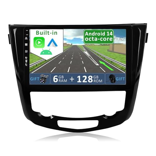 YUNTX Android 14 [6GB+128GB] Autoradio para Nissan X-Trail Qashqai j11 Rouge 2014 to 2017-[Integrado CarPlay/Android Auto/DSP/GPS]-Free Cámara&Mic-2 DIN/Dab/Control del Volante/Arranque rápido/BT 5.0