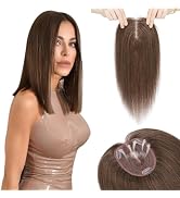 Hairro 100% Human Hair Topper without Bangs Middle Part/Side Part, Real Clip in Hair Hairpieces f...