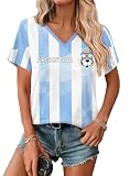 Women's Ladies 2026 Soccer Match Day Cup Short Sleeve Graphic Top T-Shirt Sky Blue and White Albiceleste Argentine A2 L