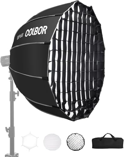 Parabolique Softbox, COLBOR BP65 65cm Boîte à Lumière Parabolique Softbox avec Diffuseurs Grille en nid d'abeille Sac de Transport avec COLBOR CL60/CL100X/CL100 et Autres Lampes à Monture Bowens