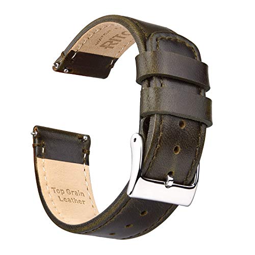 Ritche 20mm Leather Watch Band Quick Release Watch Bands for Men Women Compatible with Timex Easy Reader 38mm / Seiko SARB017 - Olive Green Leather Watch Strap