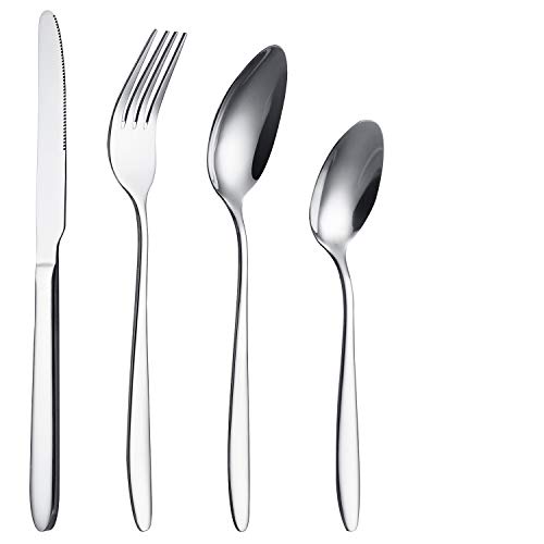 16 Pieces Flatware Set Silverware Set, Stainless Steel Silver Cutlery Set Mirror Polished Tableware Set Utensil Set Include Knives, Forks, Spoons for Kitchen,Dishwasher Safe, Service for 4