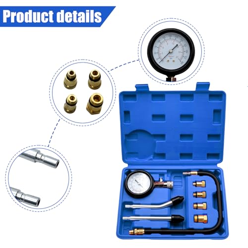 Kompressionstester Set, Kompression Tester Kit Kompressionsmessgerät Zündkerze Tester Kompressionsprüfer Kompression prüfen meßen Kfz M10 M12 M14 M18 Manometer Tool Set, Blau