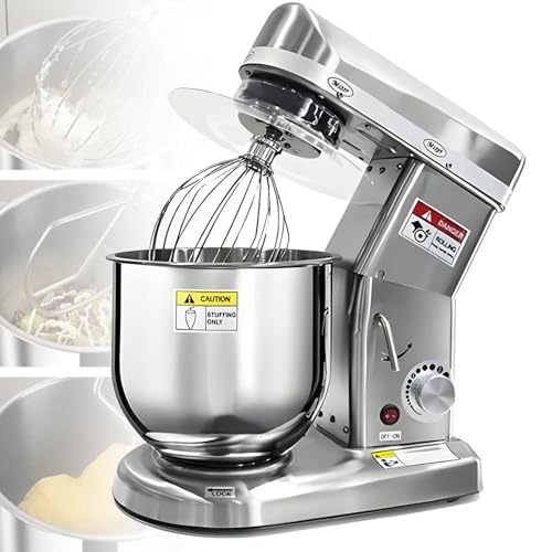 Oiyekntd Batidora de pie Comercial, batidora eléctrica de Cocina, batidora de Alimentos de Metal con tazón de Acero Inoxidable de 5/7/10 L, Gancho para Masa, batidor y Varillas, batidora Silver-10L