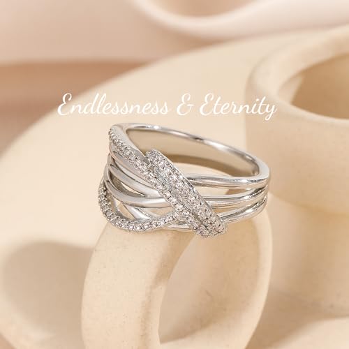 ENDLESSNESS & ETERNITY Criss-Cross Multi-Row CZ Cubic Zirconia Ring Twist 14K Gold Plated Wedding Band Ring Chunky Statment Band Ring2