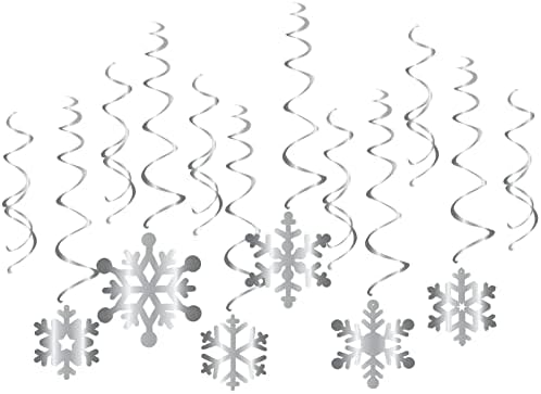 Wancala Snowflake Hanging Swirl Decorations - 24 Pcs Silver & White Foil Ceiling Swirls Dangling Christmas Decorations Ornaments for Xmas Frozen New Year Holiday Party Decoration Supplies