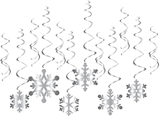 Wancala Snowflake Hanging Swirl Decorations - 24 Pcs Silver & White Foil Ceiling Swirls Dangling Christmas Decorations Ornaments for Xmas Frozen New Year Holiday Party Decoration Supplies