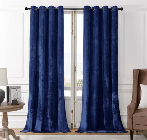 SMILETIME Navy Blue Crushed Velvet Curtains 52x96 inch Grommet- 2 Panels
