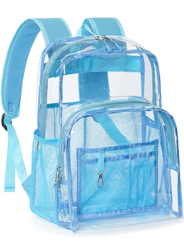 Image of Clear Backpack for School, Heavy Duty Transparent Bookbag | Reinforced Biuld, 0.5mm Thick PVC, Padded Straps, 6 Pockets, Fits Boys /Girls /Adults, for College Work Travel