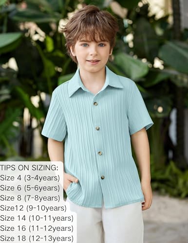 Image of Arshiner Boys Casual Short Sleeve Button Down Shirt Fashion Textured Summer Beach Shirt 3-13 Years Old