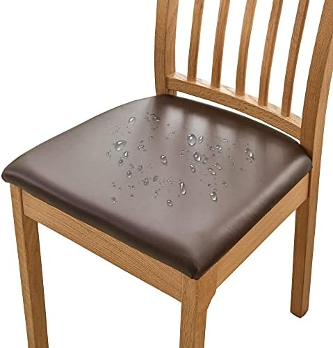Bestenrose Dining Chair Covers for Set of 6 Waterproof Seat Slipcover PU leather Seat Covers for Dining Room kitchen Chairs Removable Chair Seat Cushion Cover with Fixing Buckle