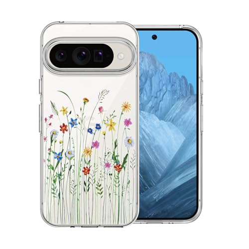 Coque antichoc Google Pixel 10 ultra mince transparente avec motif fleurs sauvages