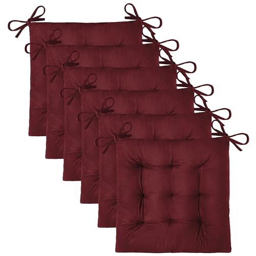 OVOV 6 Pack Chair Cushions for Dining Chairs 15.5"x15.5" Burgundy