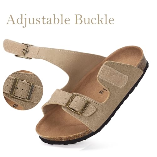Image of ZUSERIS Kids Toddler Sandals Boys Girls Summer Slides | Soft Cork Footbed, Non-slip,Adjustable Straps,Comfort Suede Leather,Lightweight