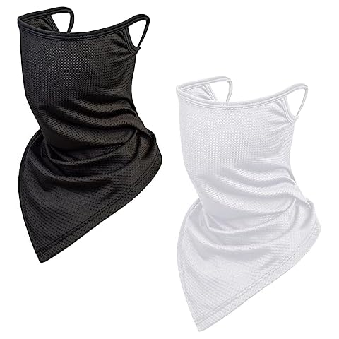 TClian Neck Gaiter with Ear Loops Scarf Bandana UV Sun Protection Outdoors Face Mask Cover for Women Men (Black+White) Cover
