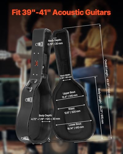 Image of VEVOR Acoustic Guitar Hard Case, 43.31 in Gourd-Shaped Guitar Hard Case, With Lock Latch Key Handle, PVC Padding Soft Lining Water-Resistant Hard Shell Guitar Case, for 39-41 in Acoustic Guitar, Black