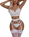 Avidlove Dessous Damen Sexy Reizwäsche Strapsen Dessous Set Unterwäsche BH und Slip Weiß, XXL