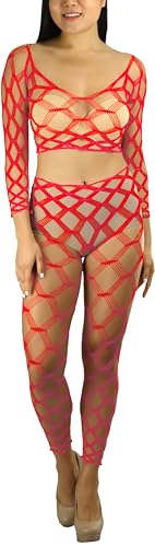 Image of ToBeInStyle Women's Spandex Multi Net Fishnet Set Rave Novelty Party Crop Top & Tights