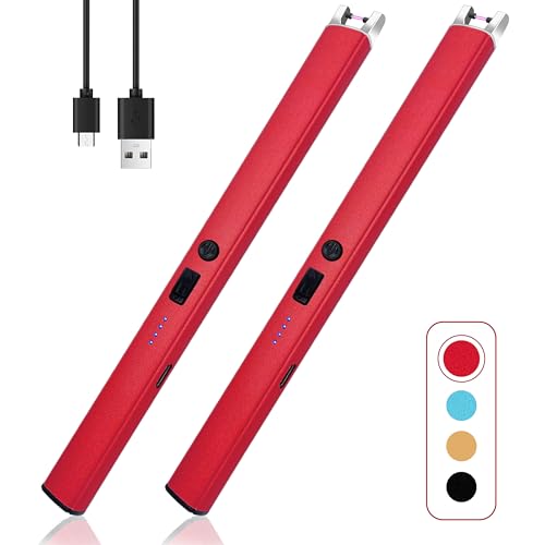 2-Pack Dual-Arc Rechargeable USB Lighter with LED Display & Safety Switch (Red)