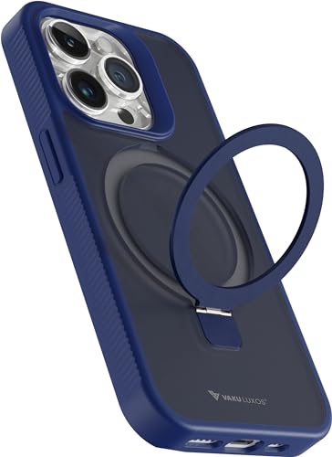 Image of Vaku Luxos Astros Magpro Back Cover Case for iPhone 15 pro with Magnetic Alloy Ring Metal Kickstand Scratch Resistant Slim Thin Military-Grade Protection Compatible with MagSafe - Blue