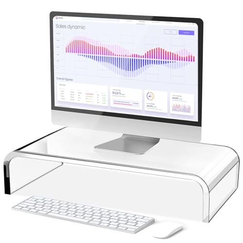Acrylic Monitor Stand Riser – Acrylic Laptop Stand, Clear Monitor Stand, Acrylic Computer Stand, Acrylic Monitor Riser for Desk Keyboard Storage Office, Home, School