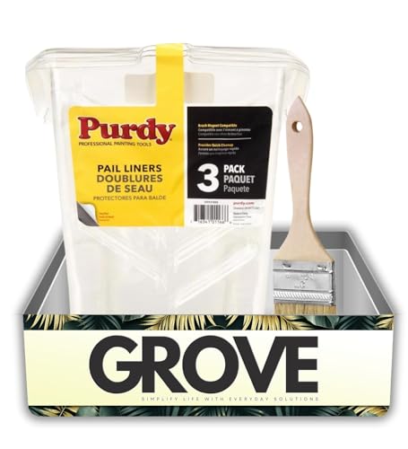 Handy Paint Pail Liners 4.5 in. W Clear Plastic Painters Tool Bundle with Chip Brush – Fits Purdy Pail for Easy Cleanup, Brush Magnet Use, and Roller Rest Functionality – Gift Set (2 Items)