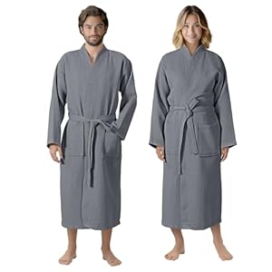 HOMELEVEL Pique Badjas Reisbadjas 100% katoen S - 6 XL dames en heren grote maten ochtendjas kimono saunamantel reizen piquee wafelpique vrouwen mannen, antraciet, 5XL