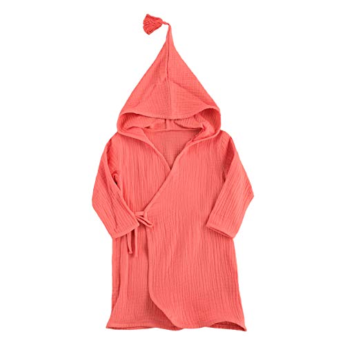 Toddler Baby Girl Boy Long Sleeve Cotton Linen Bathrobe Solid Color Kimono Hooded Robe (Orange, 4-5T)