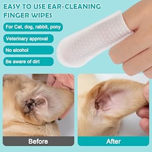 Dog Ear Wipes.Ear Cleansing Finger Wipes for Cats & Rabbit | Sooths & Deodorizes |Grooming Kit Care for Pets Ears. 50 Disposable Wipes.