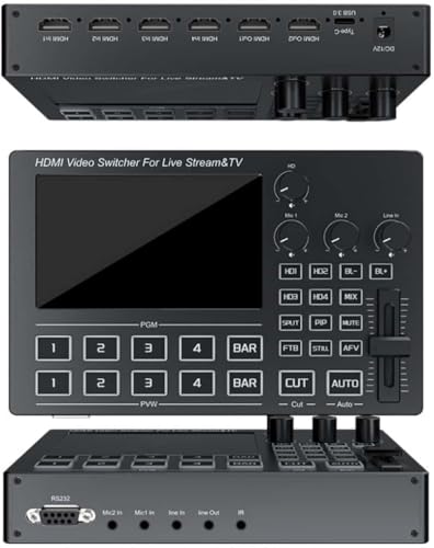Image of MICROWARE 4 Way HDMI Video Switcher for Live Streaming Built-in 5-inch Screen 4 HDMI Input to 2 Output 1920X1080@60Hz and Support HDCP1.4 Standard