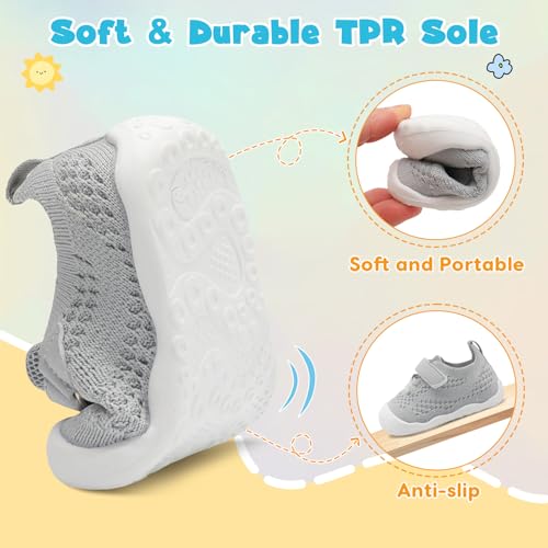 Leisfit Baby Shoes Boys Girls First Walking Shoes Infant Sneakers Crib Shoes Lightweight Non-Slip Shoes Grey 12-18 Months thumb #2