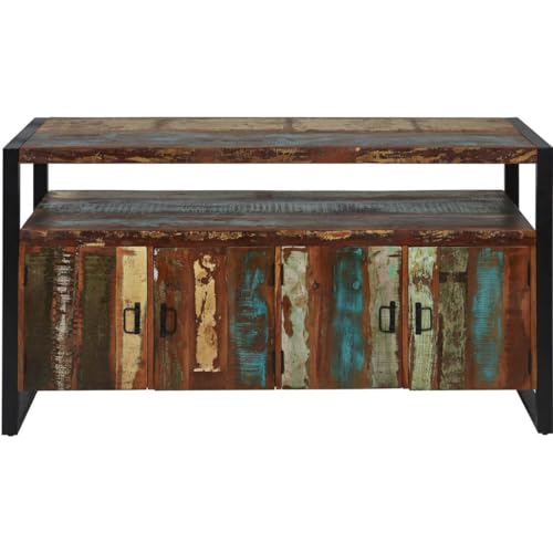 AltoBuy KALI - Buffet 4 Portes Bois Recyclé et Métal Noir