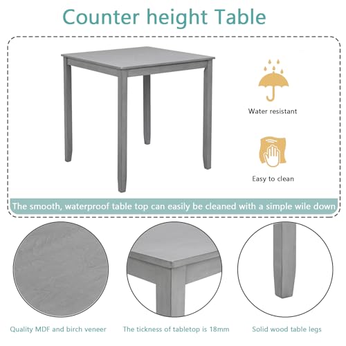 5-Piece Solid Wood Table Set for 4, Farmhouse Counter Height…