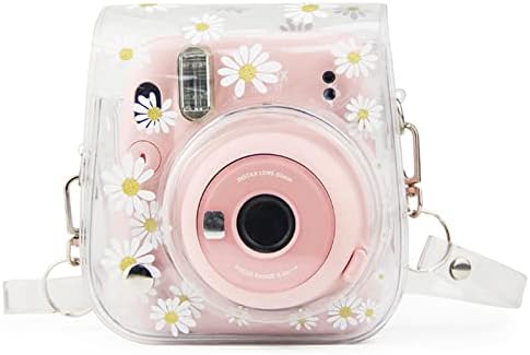 Yitengteng Camera Case for Fujifilm Instax Mini 11/9/8 Camera,adjustable PVC Camera Protective Cover Daisy Transparent Sling Shell Bag with Shoulder Strap