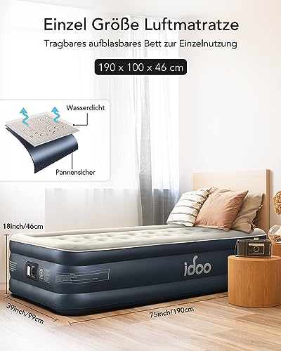 Einzel Luftmatratze iDOO mit integrierter Luftpumpe für Camping und Zuhause