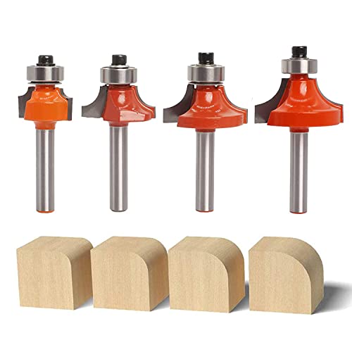 Sinoprotools 4Pcs Round Over Router Bits 1/4 Shank, Roundover Beading Router Bit Set, Tungsten Carbide, Corner Rounding Edge-Forming, Round Over Edging Router Bits (1/8”, 1/4”, 5/16”, 3/8” Radius)
