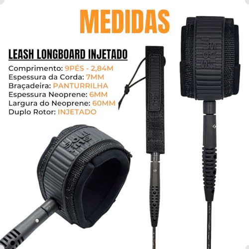 Leash Longboard Panturrilha 9'0'' x 7mm Duplo Girador Injetado Proficional Resitente Strep Surf L