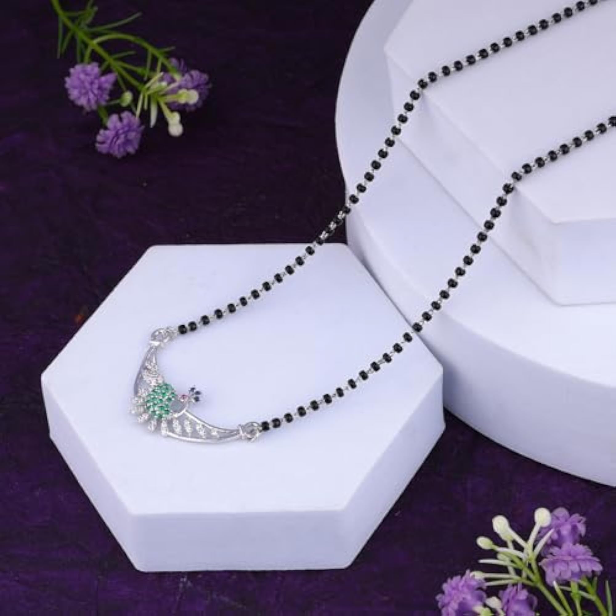 Women's 925 Sterling Silver Peacock Pendant Mangalsutra